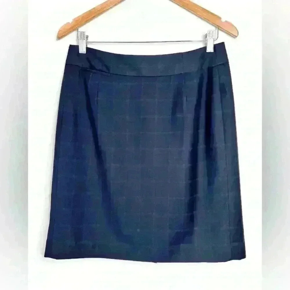 Banana Republic Women’s Plaid Navy Blue Midi Preppy Prep Tailored Lined Skirt 8